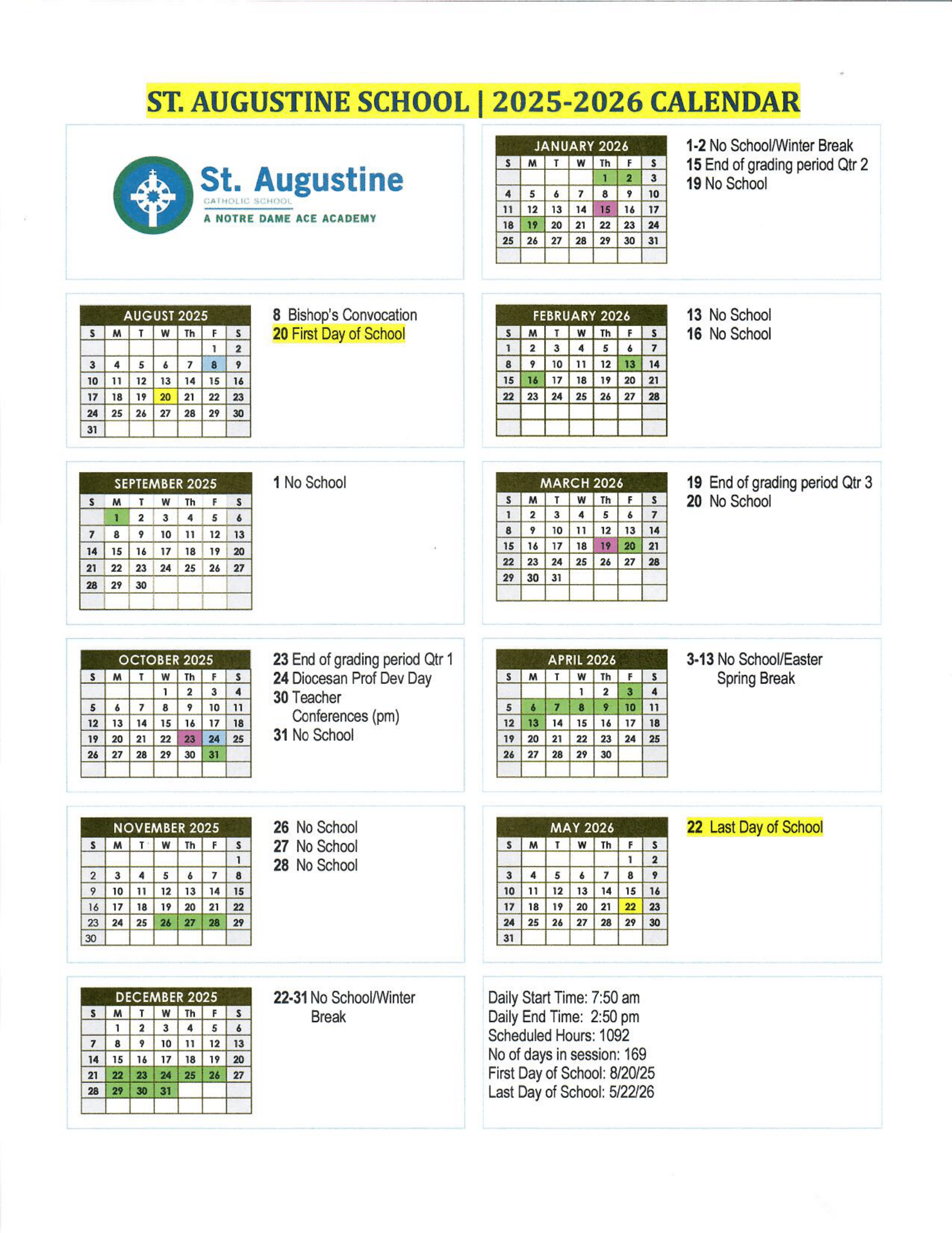 2025 2026 St Augustine School Calendar 2 1 1